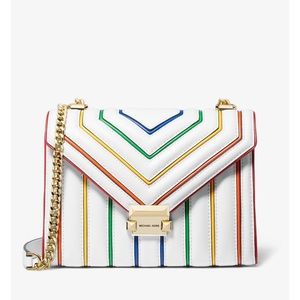 Women's White Whitney Large Rainbow Quilted Leather Convertible Shoulder Bag